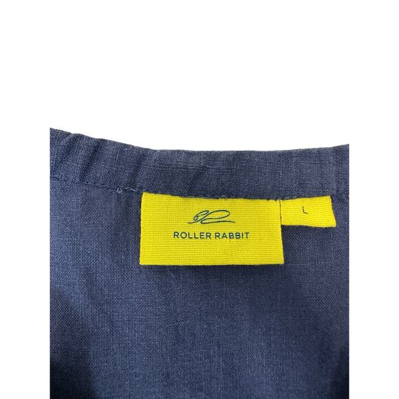 Roller Rabbit Blue White Stitched Lagenlook Boho Relaxed Tunic Dress Size Large - Picture 2 of 13